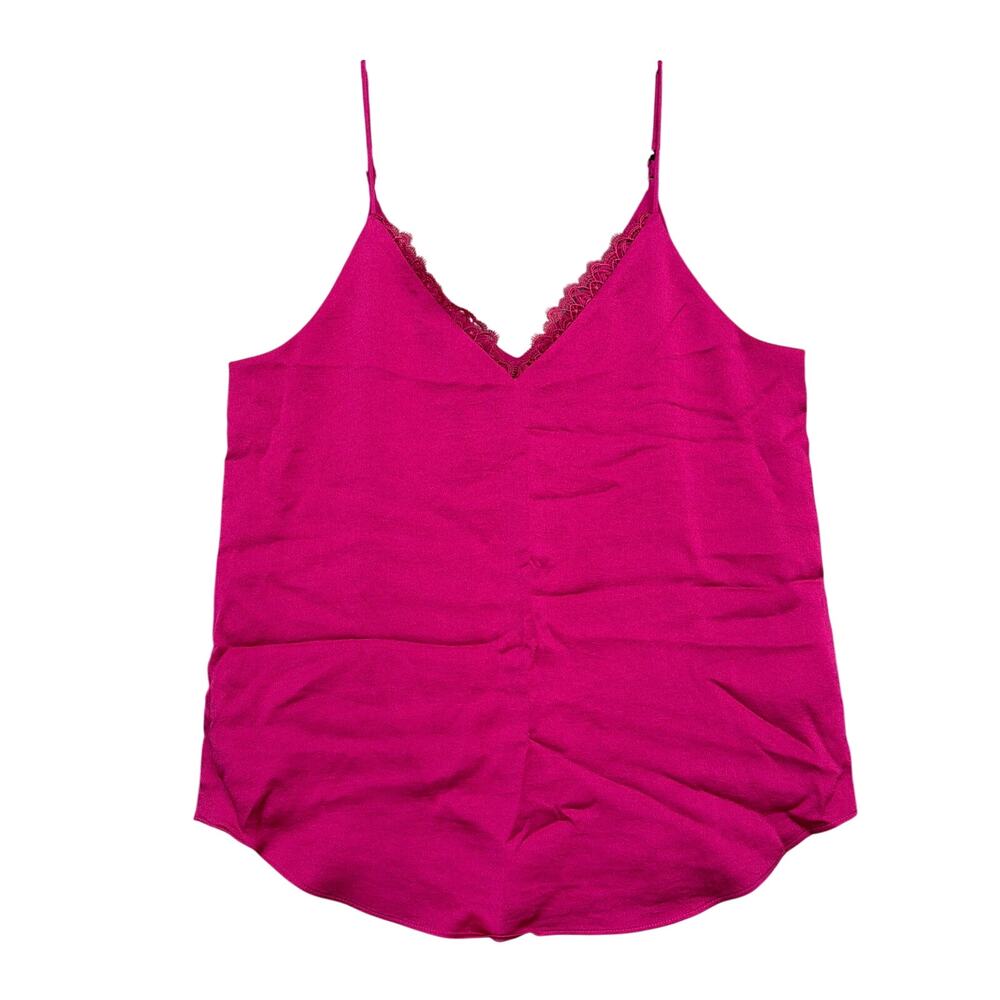 Express Womens Blouse Fuchsia V Neck Ruffle Spaghetti Tank Polyester Small